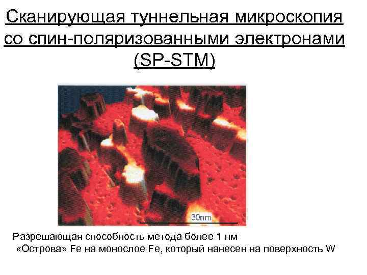 Сканирующая туннельная микроскопия со спин-поляризованными электронами (SP-STM) Разрешающая способность метода более 1 нм «Острова»