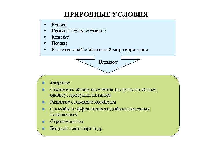 ПРИРОДНЫЕ УСЛОВИЯ • • • Рельеф Геологическое строение Климат Почвы Растительный и животный мир