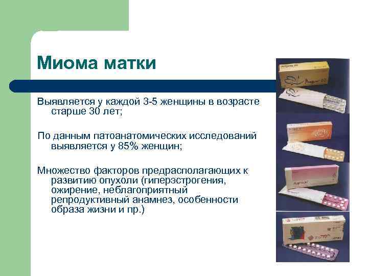 Миома матки Выявляется у каждой 3 -5 женщины в возрасте старше 30 лет; По