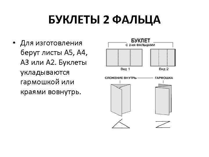 БУКЛЕТЫ 2 ФАЛЬЦА • Для изготовления берут листы А 5, А 4, А 3