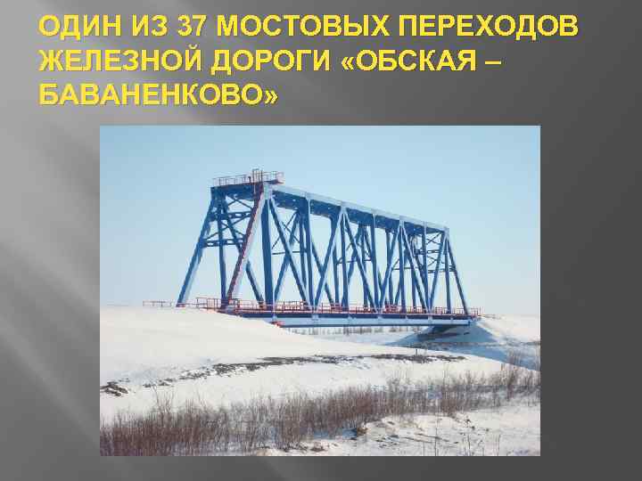 ОДИН ИЗ 37 МОСТОВЫХ ПЕРЕХОДОВ ЖЕЛЕЗНОЙ ДОРОГИ «ОБСКАЯ – БАВАНЕНКОВО» 
