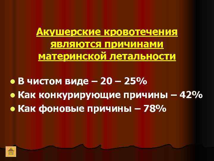 Акушерские кровотечения являются причинами материнской летальности l. В чистом виде – 20 – 25%