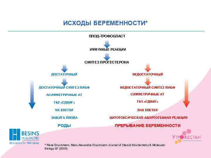 ИСХОДЫ БЕРЕМЕННОСТИ* ПЛОД-ТРОФОБЛАСТ ИММУННЫЕ РЕАКЦИИ СИНТЕЗ ПРОГЕСТЕРОНА ДОСТАТОЧНЫЙ НЕДОСТАТОЧНЫЙ СИНТЕЗ ПИБФ АСИММЕТРИЧНЫЕ АТ Тh