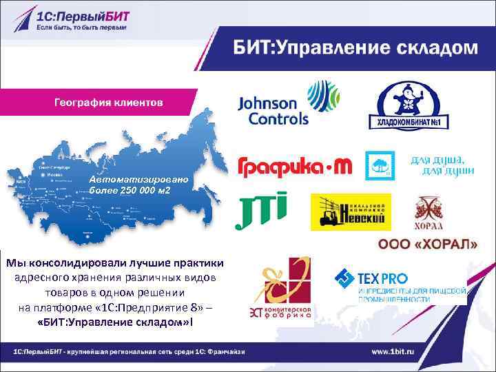 Автоматизировано более 250 000 м 2 Мы консолидировали лучшие практики адресного хранения различных видов