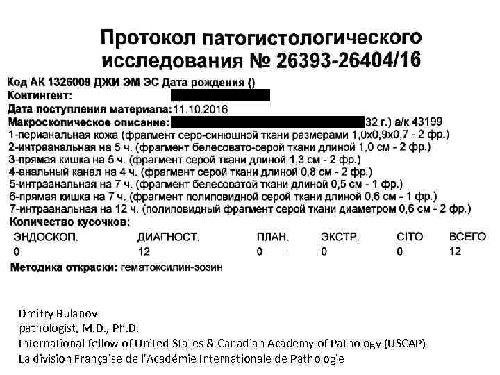 Dmitry Bulanov pathologist, M. D. , Ph. D. International fellow of United States &