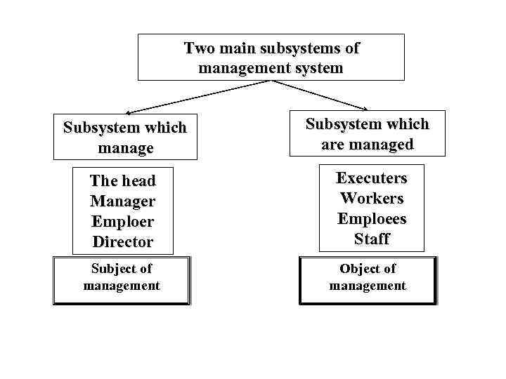 Two main subsystems of management system Subsystem which manage Subsystem which are managed The