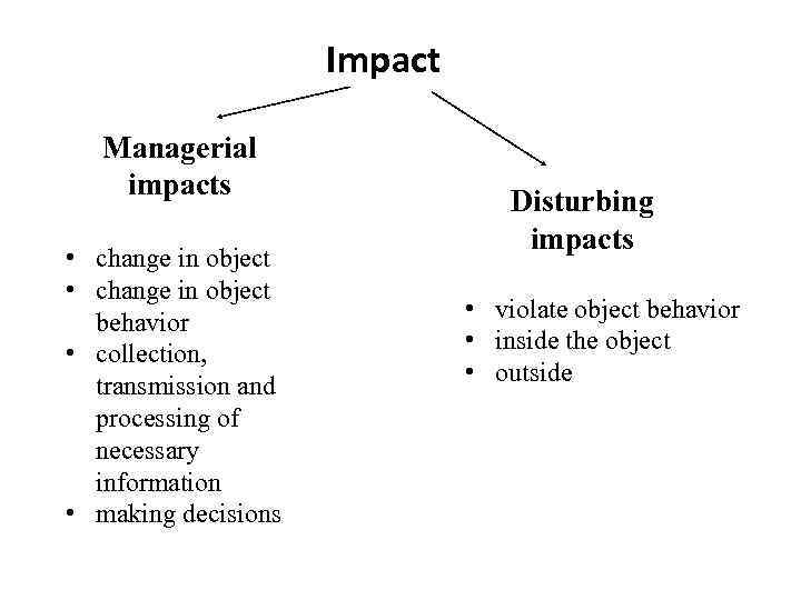 Impact Managerial impacts • change in object behavior • collection, transmission and processing of