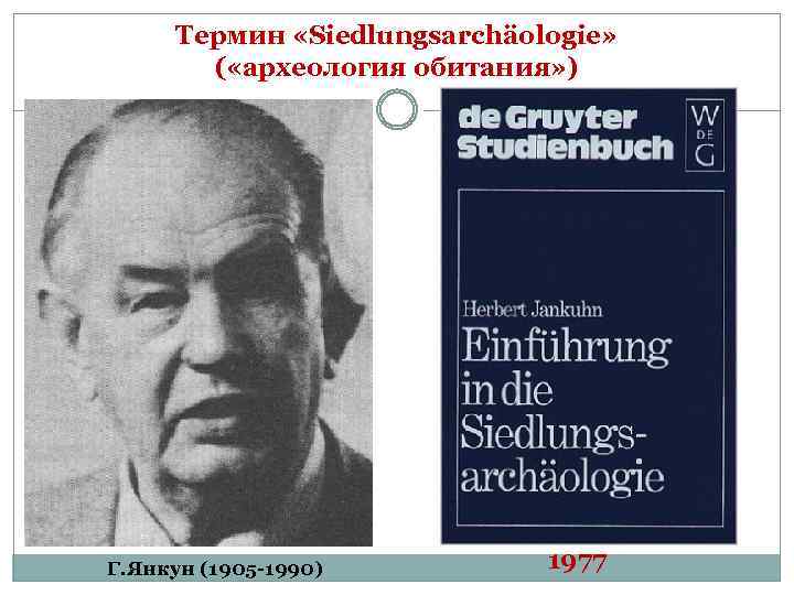 Термин «Siedlungsarchäologie» ( «археология обитания» ) Г. Янкун (1905 -1990) 1977 