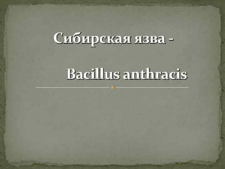 Сибирская язва Bacillus anthracis 