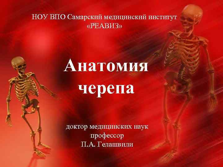 НОУ ВПО Самарский медицинский институт «РЕАВИЗ» Анатомия черепа доктор медицинских наук профессор П. А.