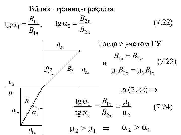 Вблизи границы раздела (7. 22) Тогда с учетом ГУ и (7. 23) из (7.