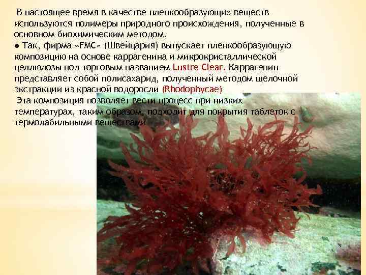 В настоящее время в качестве пленкообразующих веществ используются полимеры природного происхождения, полученные в основном