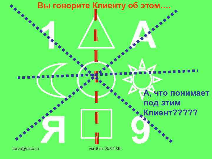 Вы говорите Клиенту об этом…. А 1 tarvu@reso. ru Я А, что понимает под
