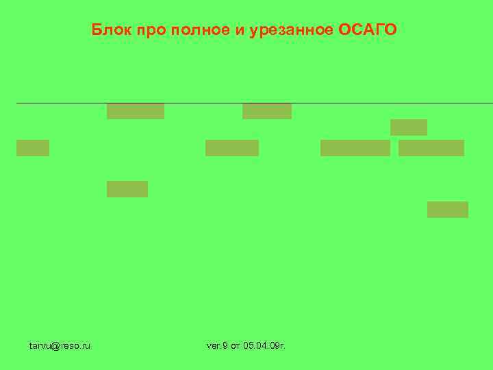 Блок про полное и урезанное ОСАГО tarvu@reso. ru ver. 9 от 05. 04. 09