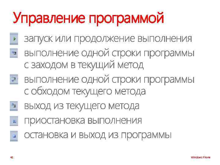 Управление программой § § § 42 Windows Phone 