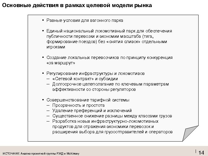 Основные действия в рамках целевой модели рынка ▪ Равные условия для вагонного парка ▪