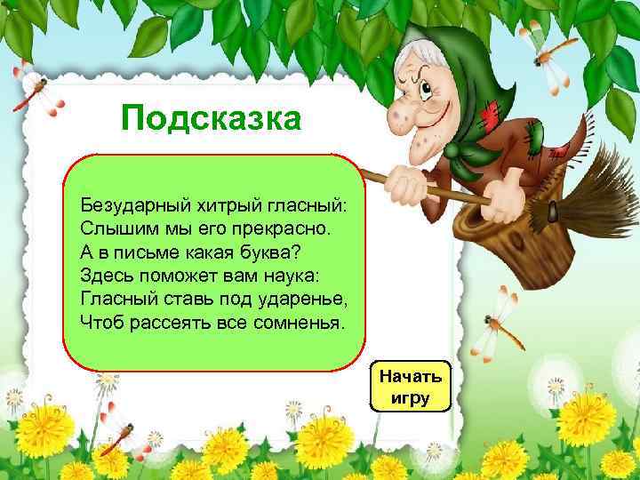 Подсказка Безударный хитрый гласный: Слышим мы его прекрасно. А в письме какая буква? Здесь