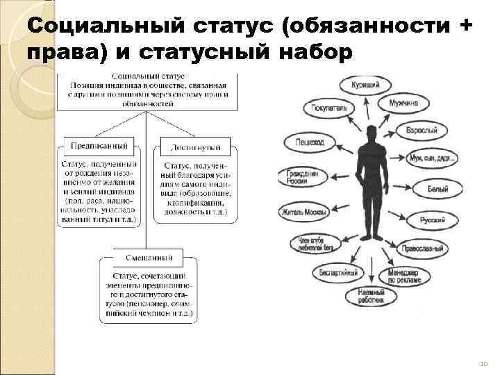 Социальный статус (обязанности + права) и статусный набор 10 