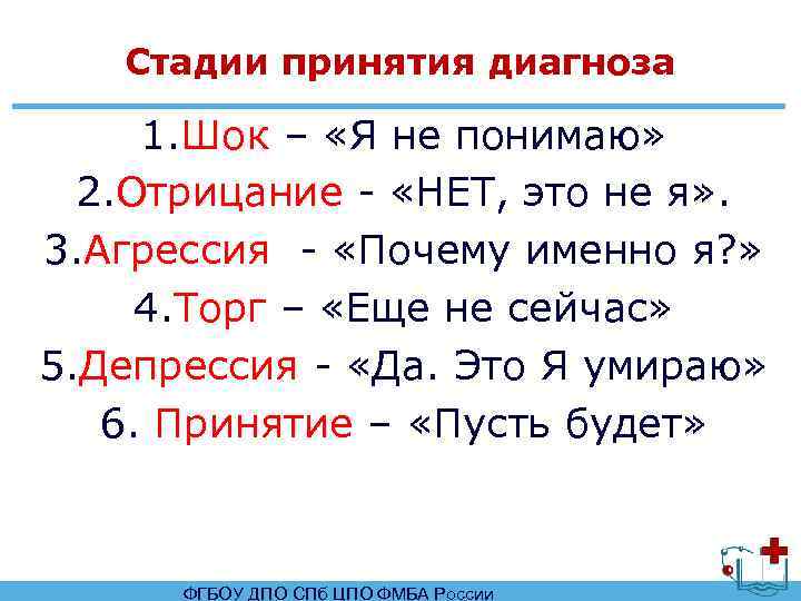 Какие стадии проходит. Стадии принятия. Стадии принятия заболевания. Стадии принятия диагноза. Этапы принятия диагноза.