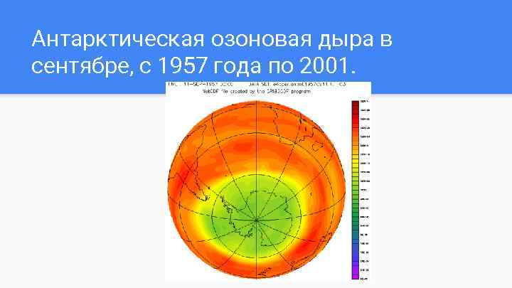 Антарктическая озоновая дыра в сентябре, с 1957 года по 2001. 