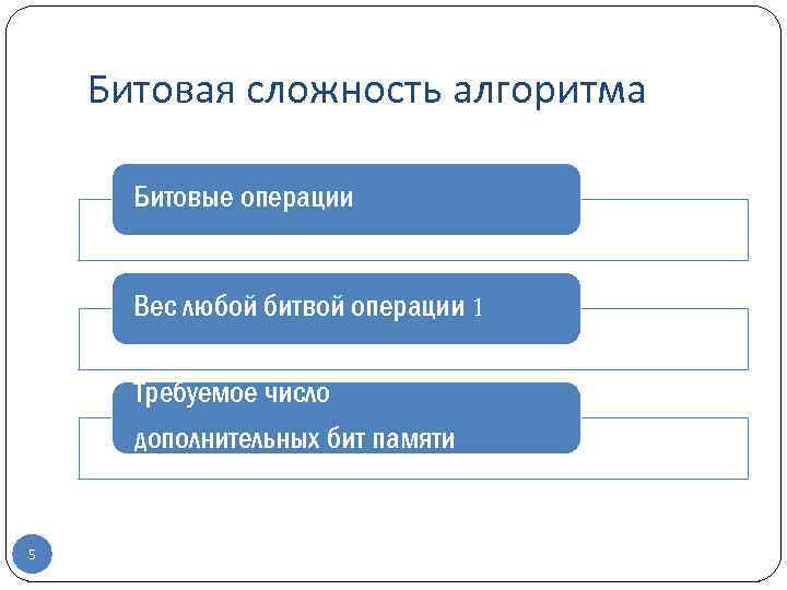 Битовая сложность алгоритма Битовые операции Вес любой битвой операции 1 Требуемое число дополнительных бит