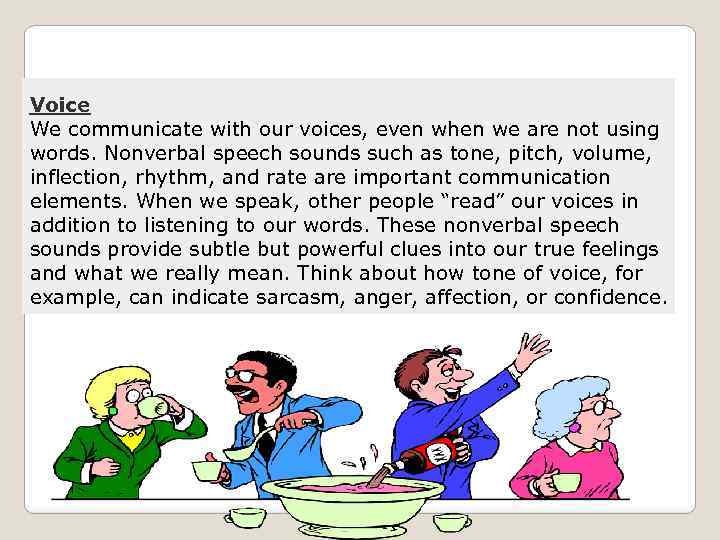 Voice We communicate with our voices, even when we are not using words. Nonverbal