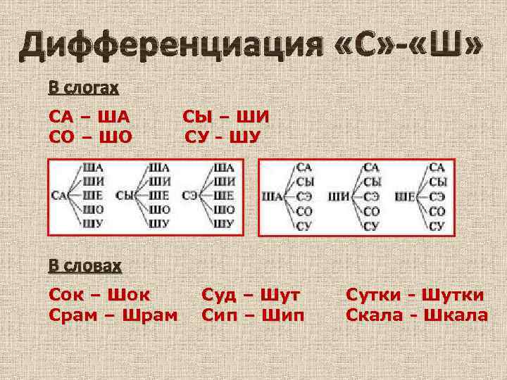 Дифференциация «С» «Ш» В слогах СА – ША СО – ШО СЫ – ШИ