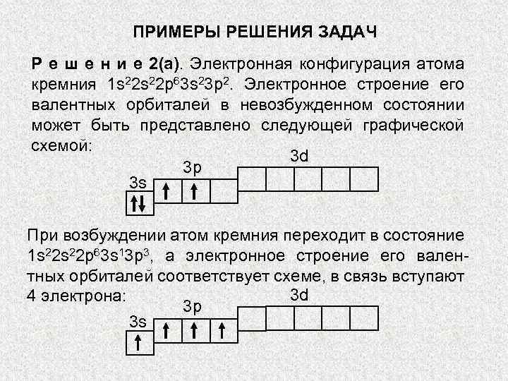 ПРИМЕРЫ РЕШЕНИЯ ЗАДАЧ Р е ш е н и е 2(a). Электронная конфигурация атома