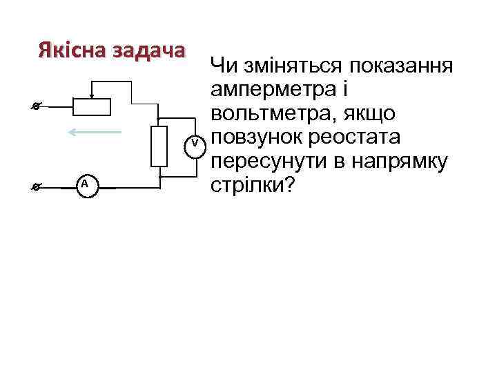 Якісна задача V А Чи зміняться показання амперметра і вольтметра, якщо повзунок реостата пересунути
