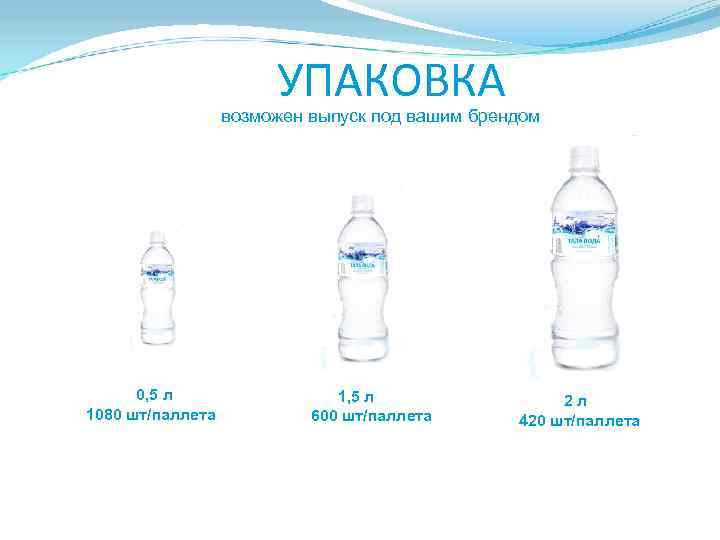  УПАКОВКА возможен выпуск под вашим брендом 0, 5 л 1080 шт/паллета 1, 5