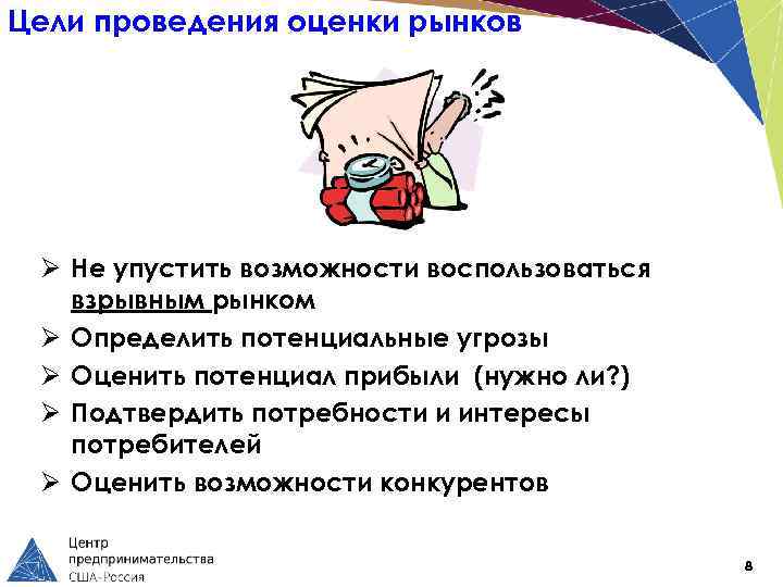 Цели проведения оценки рынков Ø Не упустить возможности воспользоваться взрывным рынком Ø Определить потенциальные