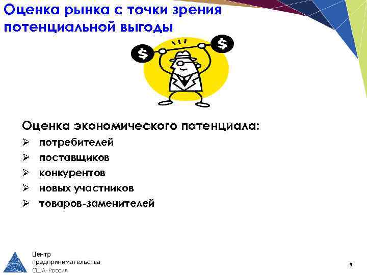 Оценка рынка с точки зрения потенциальной выгоды Оценка экономического потенциала: Ø Ø Ø потребителей