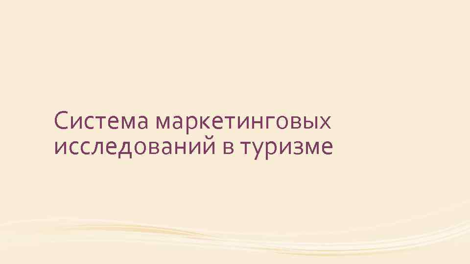 Система маркетинговых исследований в туризме 