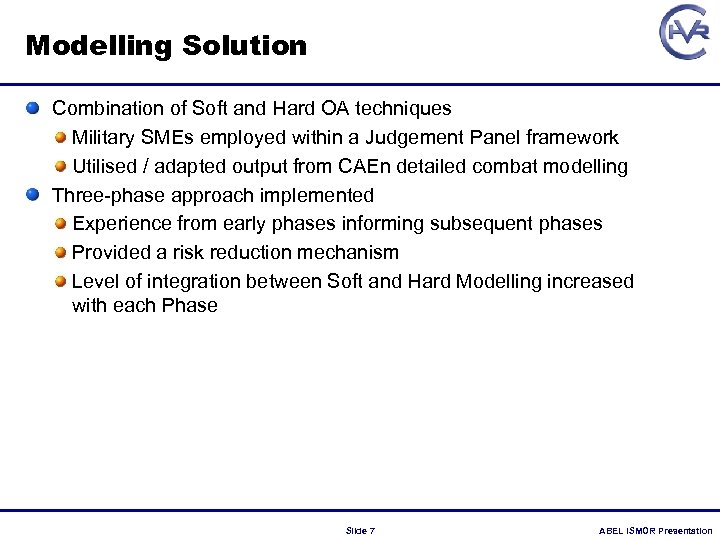 Modelling Solution Combination of Soft and Hard OA techniques Military SMEs employed within a