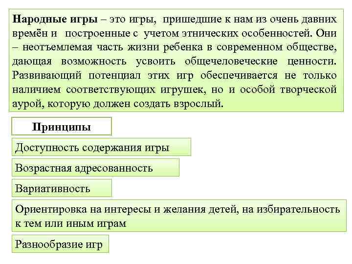 Народные игры – это игры, пришедшие к нам из очень давних времён и построенные