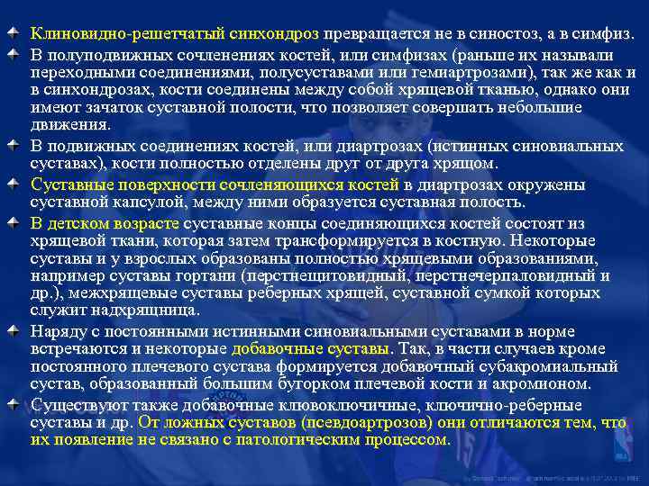 Клиновидно-решетчатый синхондроз превращается не в синостоз, а в симфиз. В полуподвижных сочленениях костей, или