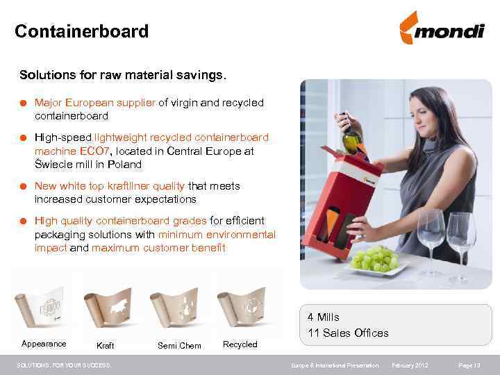 Containerboard Solutions for raw material savings. Major European supplier of virgin and recycled containerboard