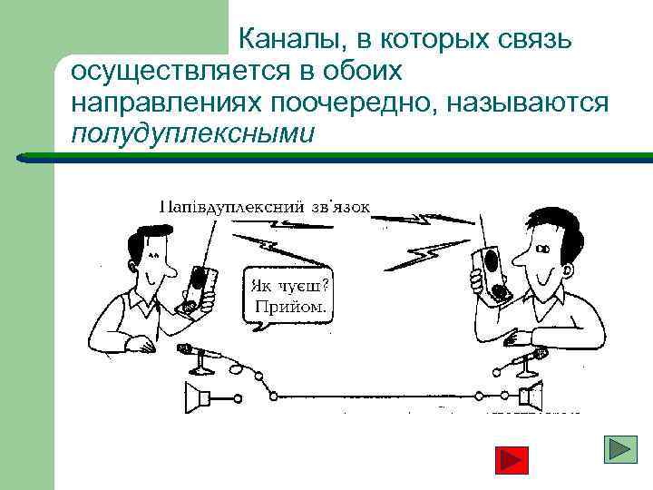Каналы, в которых связь осуществляется в обоих направлениях поочередно, называются полудуплексными 