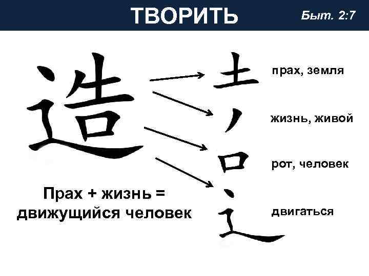 ТВОРИТЬ Быт. 2: 7 прах, земля жизнь, живой рот, человек Прах + жизнь =