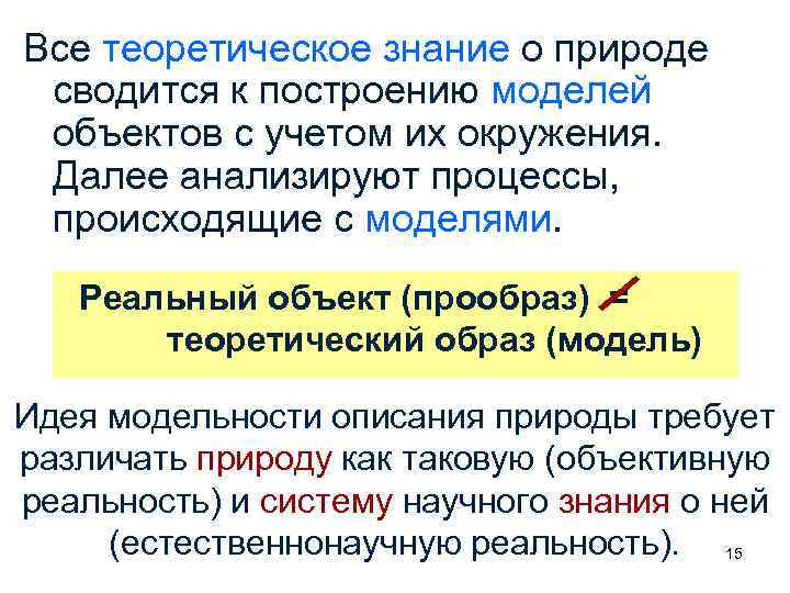 Все теоретическое знание о природе сводится к построению моделей объектов с учетом их окружения.