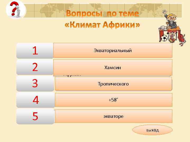1 2 3 4 5 • В каком климатическом поясе Африки на Экваториальный протяжении