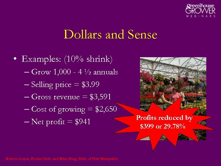 Dollars and Sense • Examples: (10% shrink) – Grow 1, 000 - 4 ½