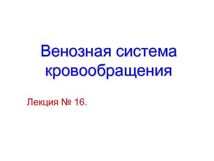 Венозная система кровообращения Лекция № 16. 