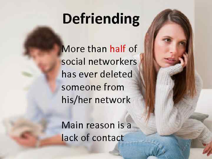 Defriending More than half of social networkers has ever deleted someone from his/her network