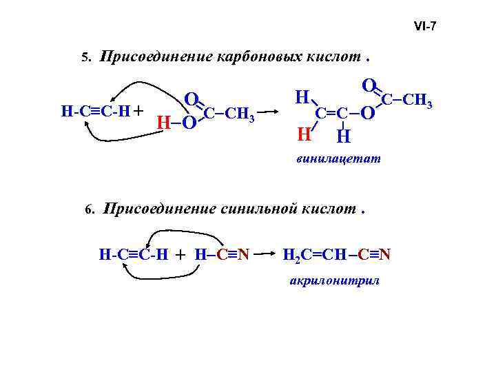 VI-7 5. Присоединение карбоновых кислот. O H-C≡C-H + C CH 3 H O O