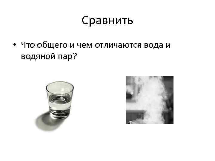 Сравнить • Что общего и чем отличаются вода и водяной пар? 