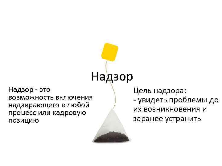 Надзор - это возможность включения надзирающего в любой процесс или кадровую позицию Цель надзора: