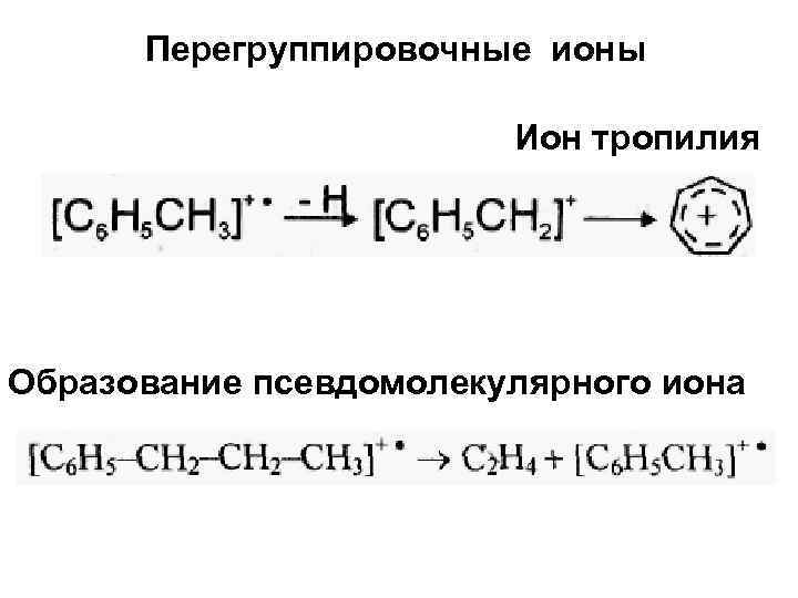 Перегруппировочные ионы Ион тропилия Образование псевдомолекулярного иона 