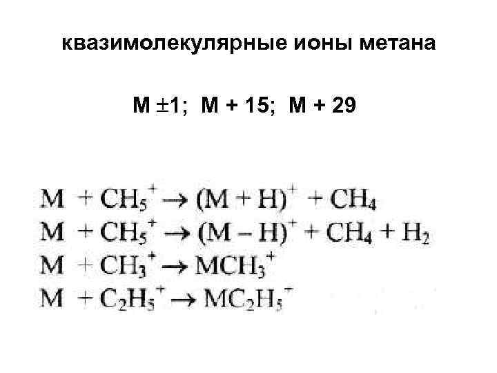 квазимолекулярные ионы метана М 1; М + 15; М + 29 