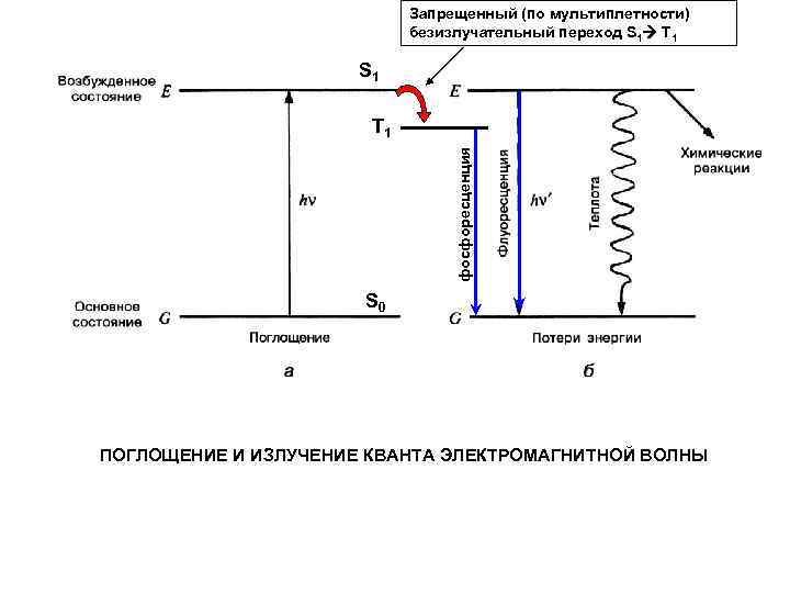 Запрещенный (по мультиплетности) безизлучательный переход S 1 T 1 S 1 фосфоресценция T 1